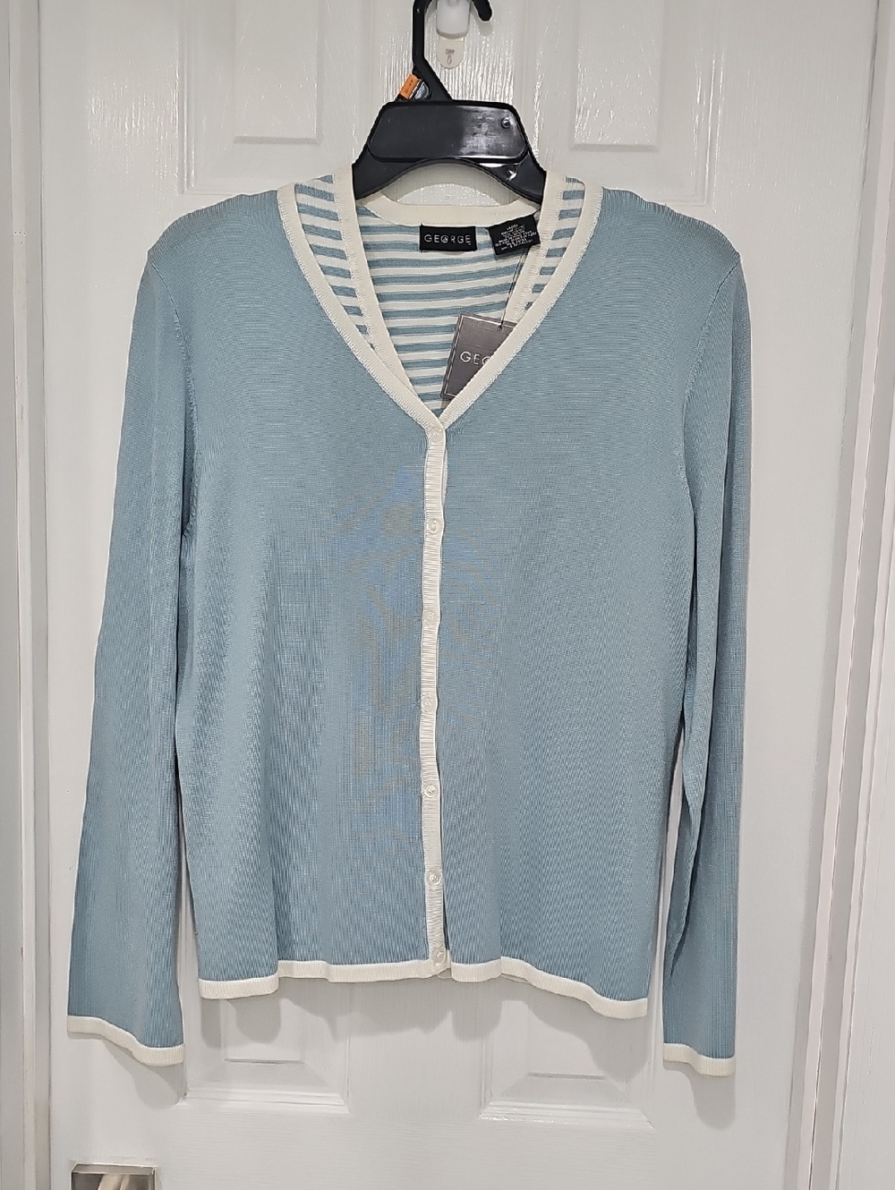 George Light Blue Cardigan with Cream Trim w/Camisole